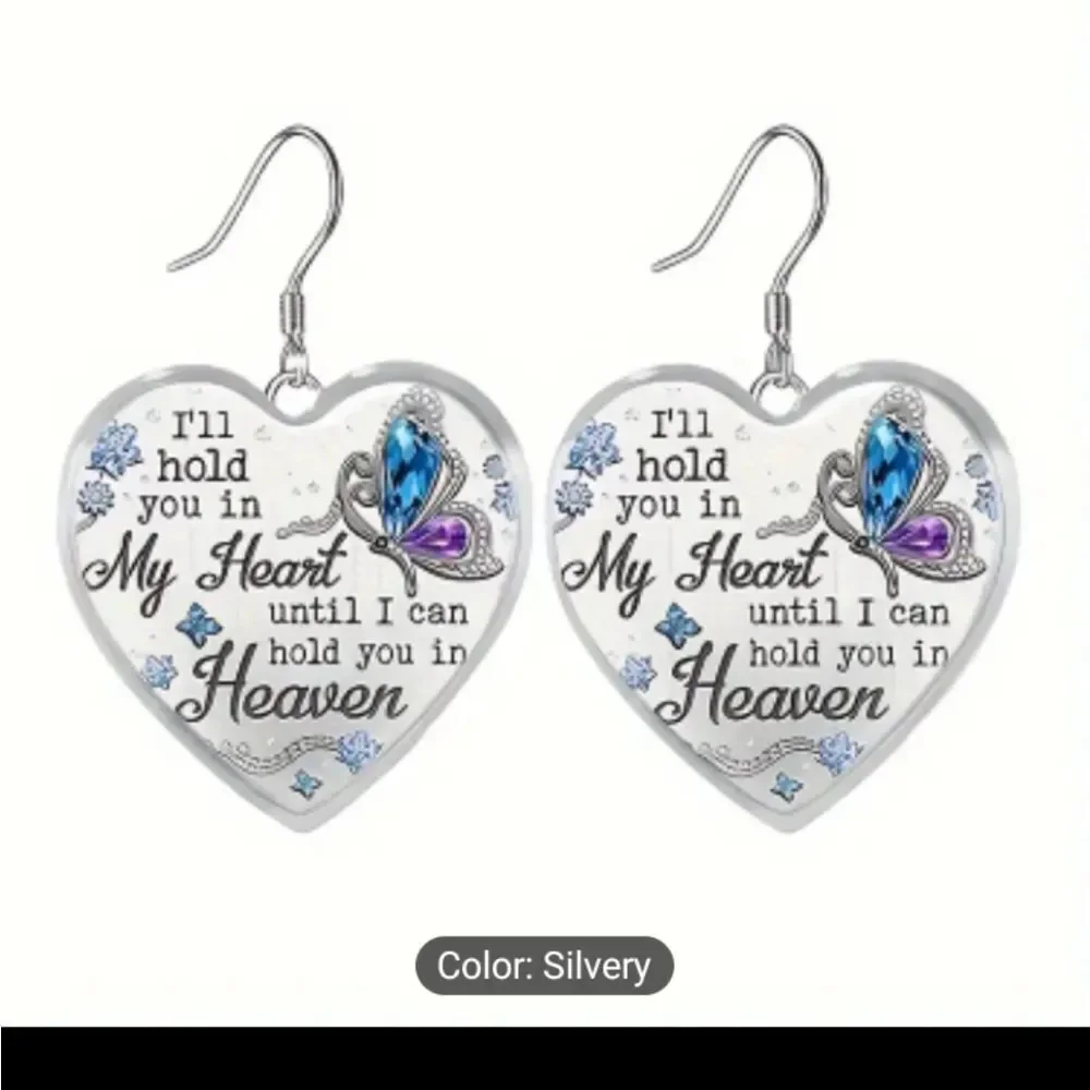 Heart earrings butterfly glass women's dangle new e76‎